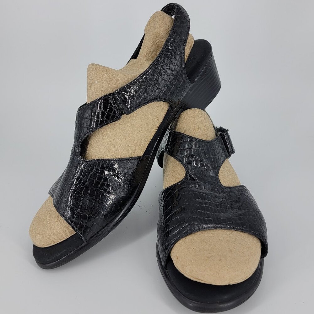 SAS Suntimer Sandals Black Leather Croc Embossed Tripad Comfort  Women's 9W